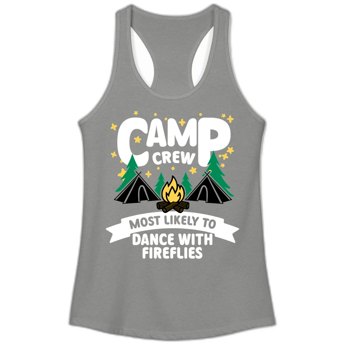 Camp Crew Dance With Fireflies Ladies Tank in Heather Grey