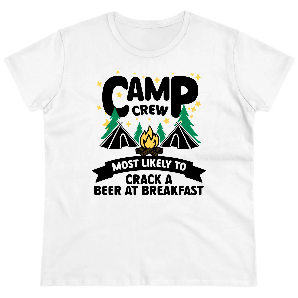 Camp Crew Beer At Breakfast Ladies Tee in White