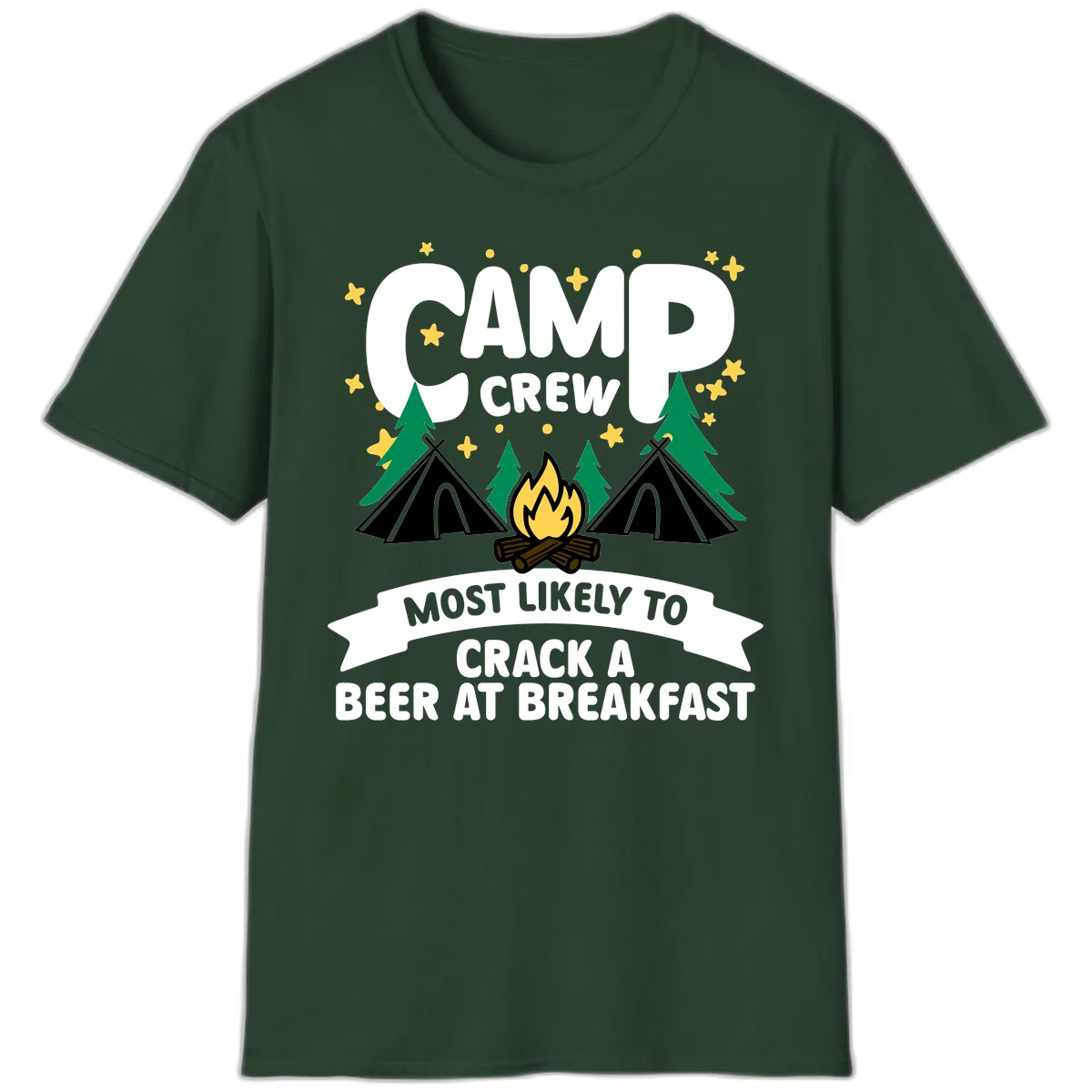 Camp Crew Beer At Breakfast T-Shirt in Forest Green
