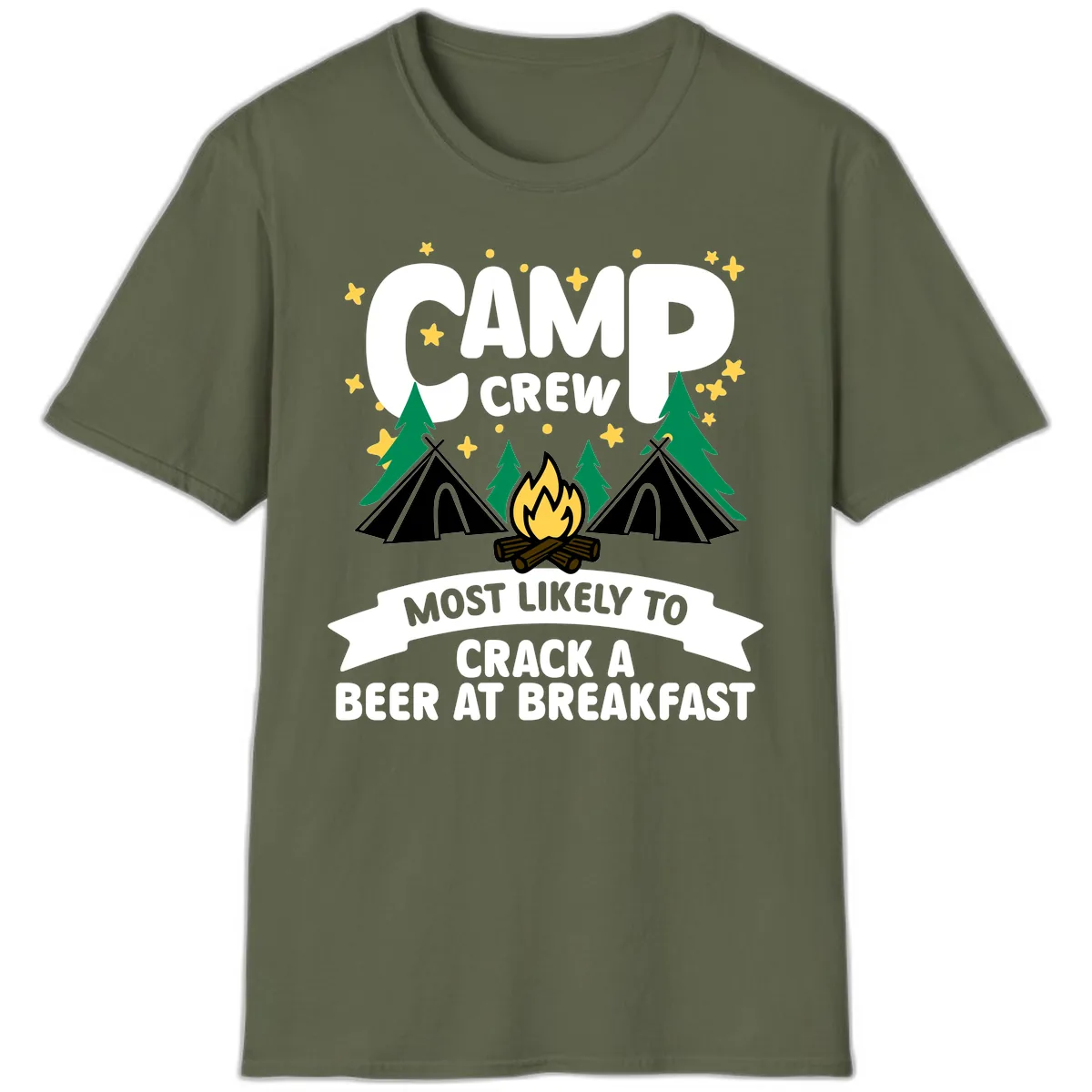 Camp Crew Beer At Breakfast T-Shirt in Military Green