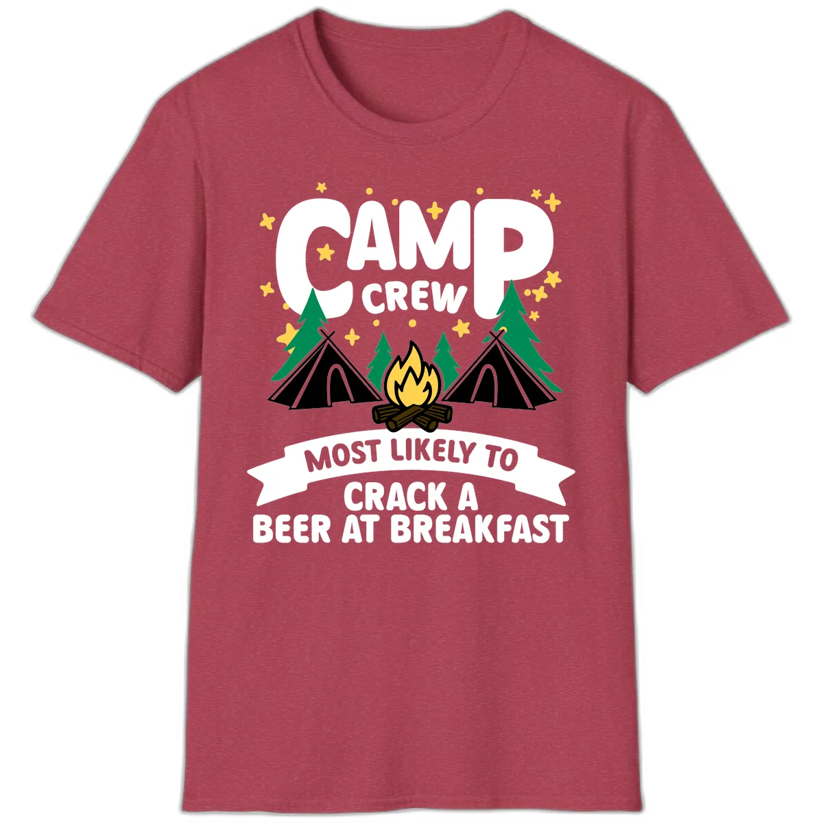 Camp Crew Beer At Breakfast T-Shirt in Heather Cardinal