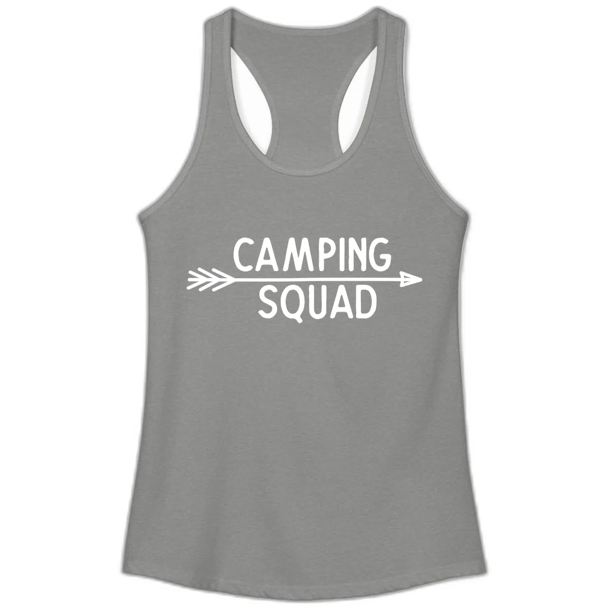 Camping Squad Arrow Ladies Tank in Heather Grey