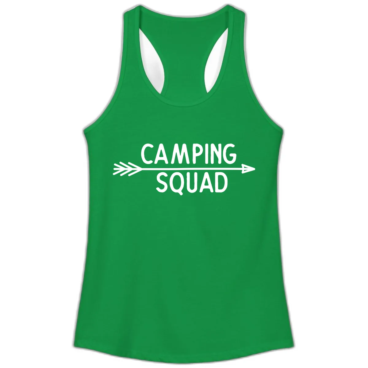Camping Squad Arrow Ladies Tank in Solid Kelly Green