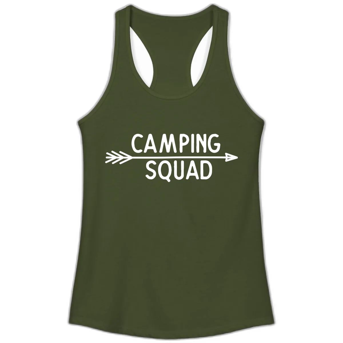 Camping Squad Arrow Ladies Tank in Solid Military Green