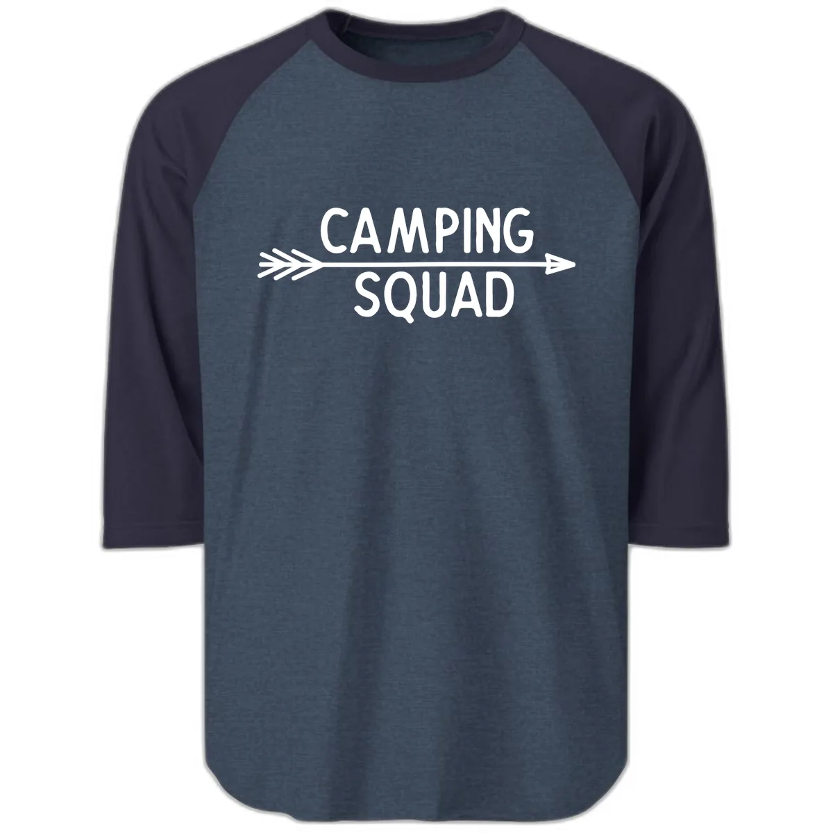 Camping Squad Arrow Raglan 3/4 in Heather Denim Navy