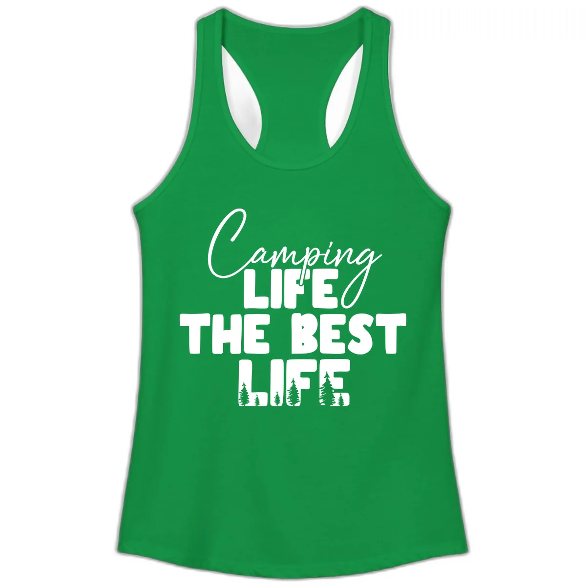 Camping Life The Best Life Ladies Tank in Solid Kelly Green