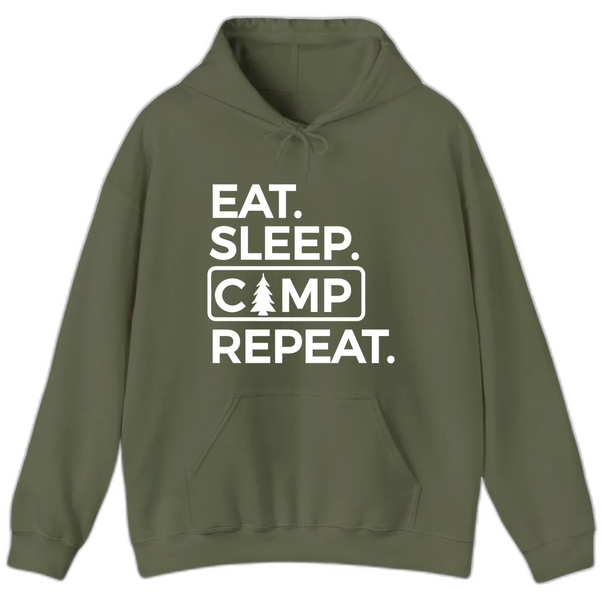 Eat Sleep Camp Repeat Hoodie in Military Green