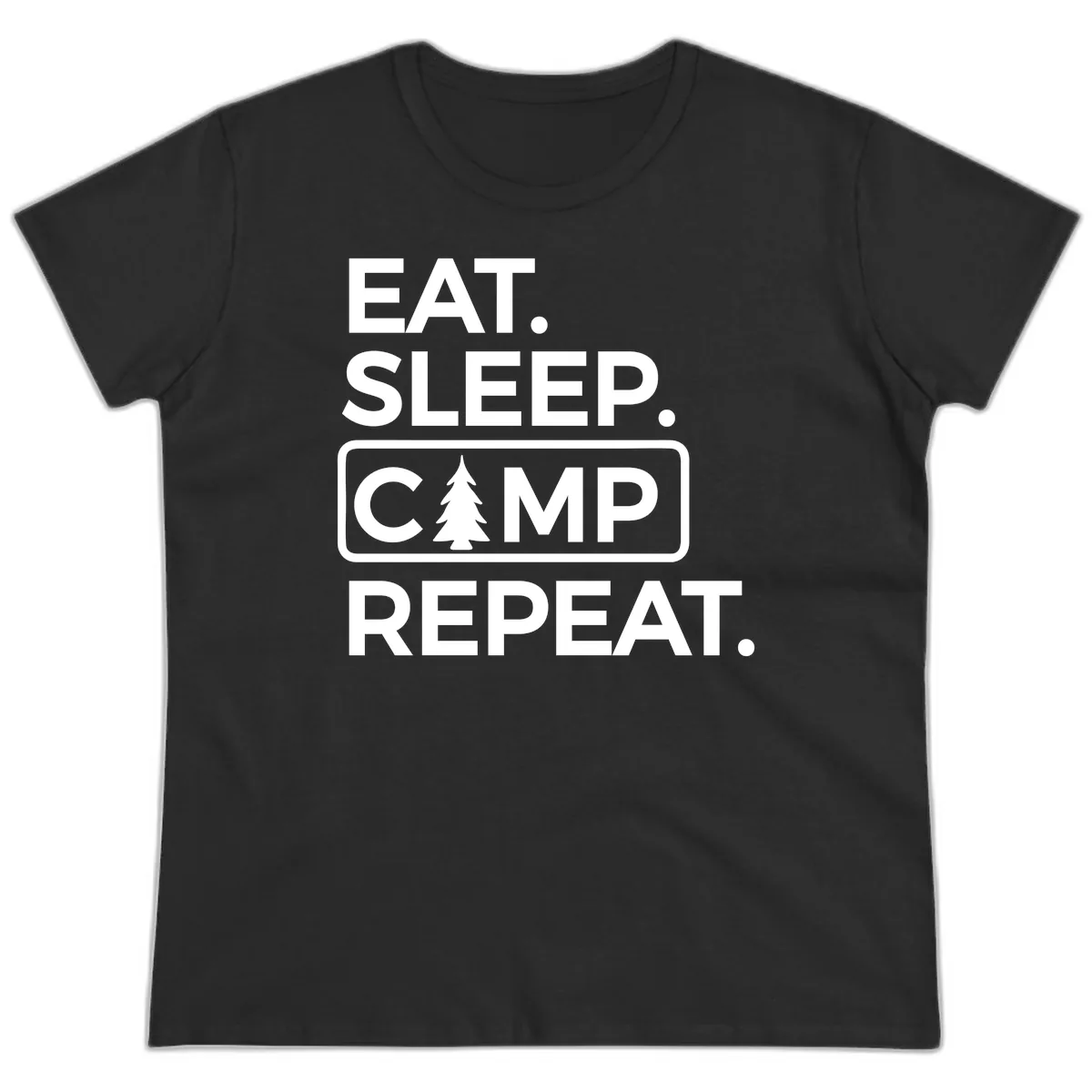 Eat Sleep Camp Repeat Ladies Tee in Black