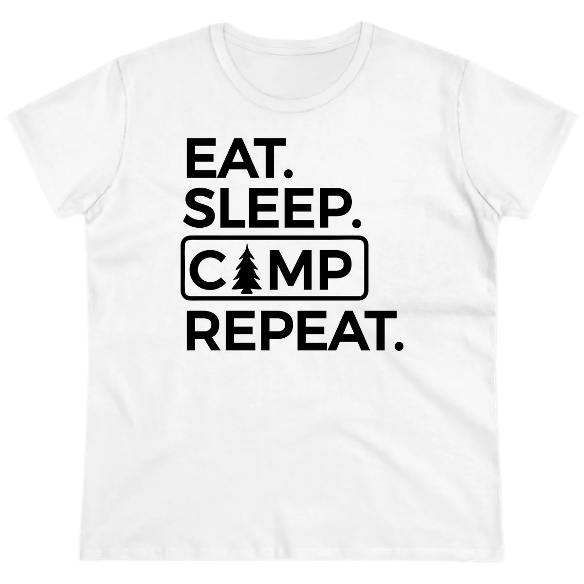 Eat Sleep Camp Repeat Ladies Tee in White