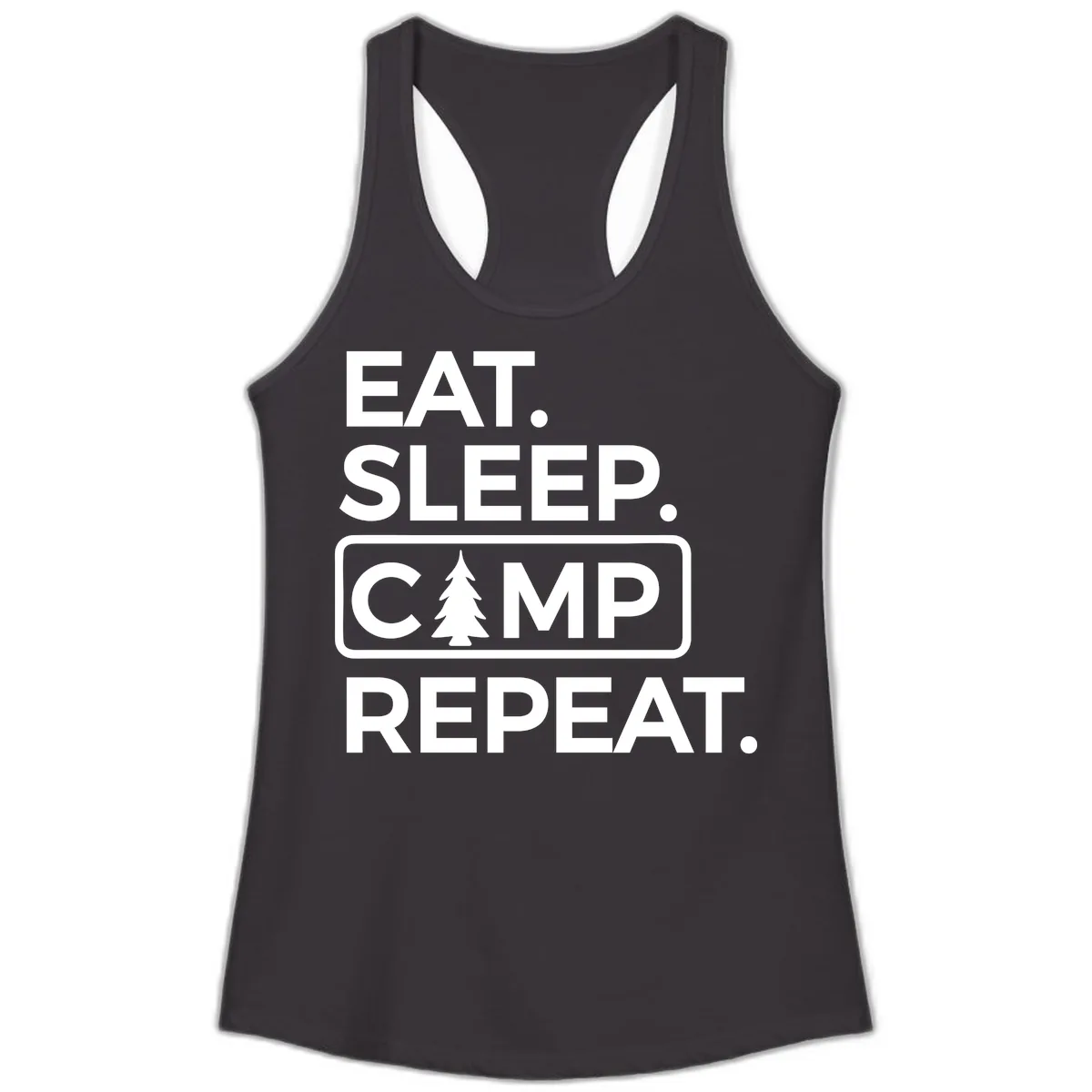 Eat Sleep Camp Repeat Ladies Tank in Black