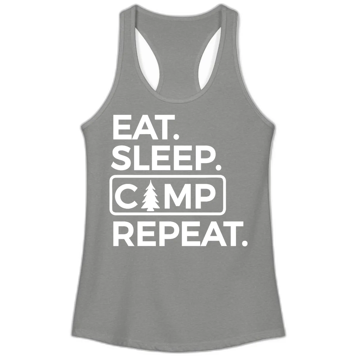 Eat Sleep Camp Repeat Ladies Tank in Heather Grey