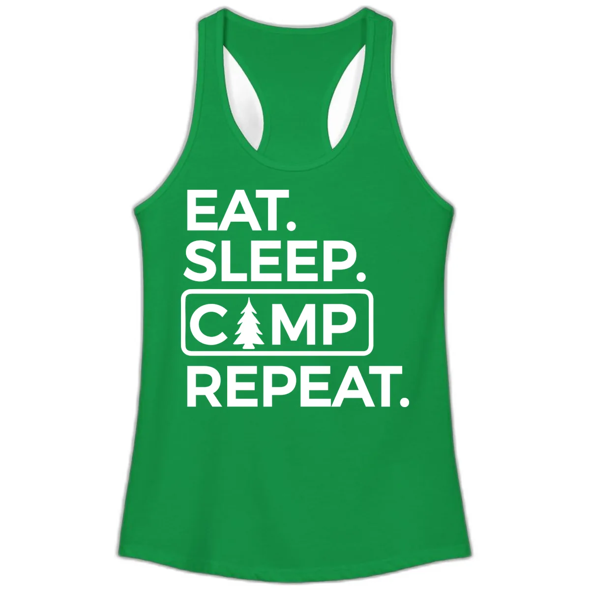 Eat Sleep Camp Repeat Ladies Tank in Solid Kelly Green