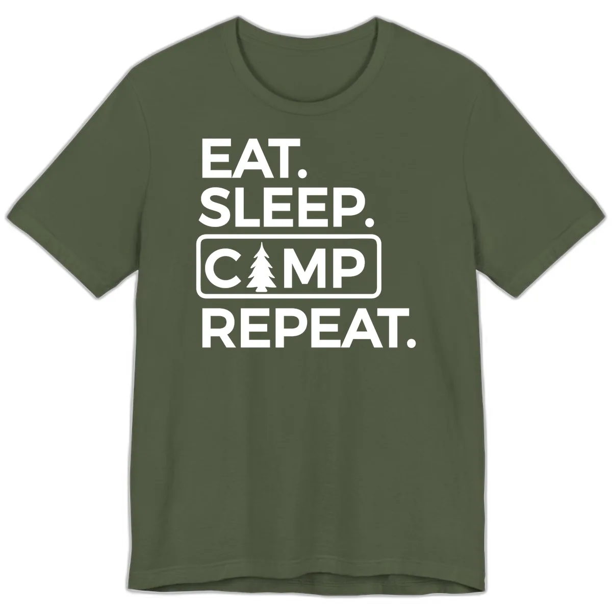 Eat Sleep Camp Repeat Premium T-Shirt in Military Green