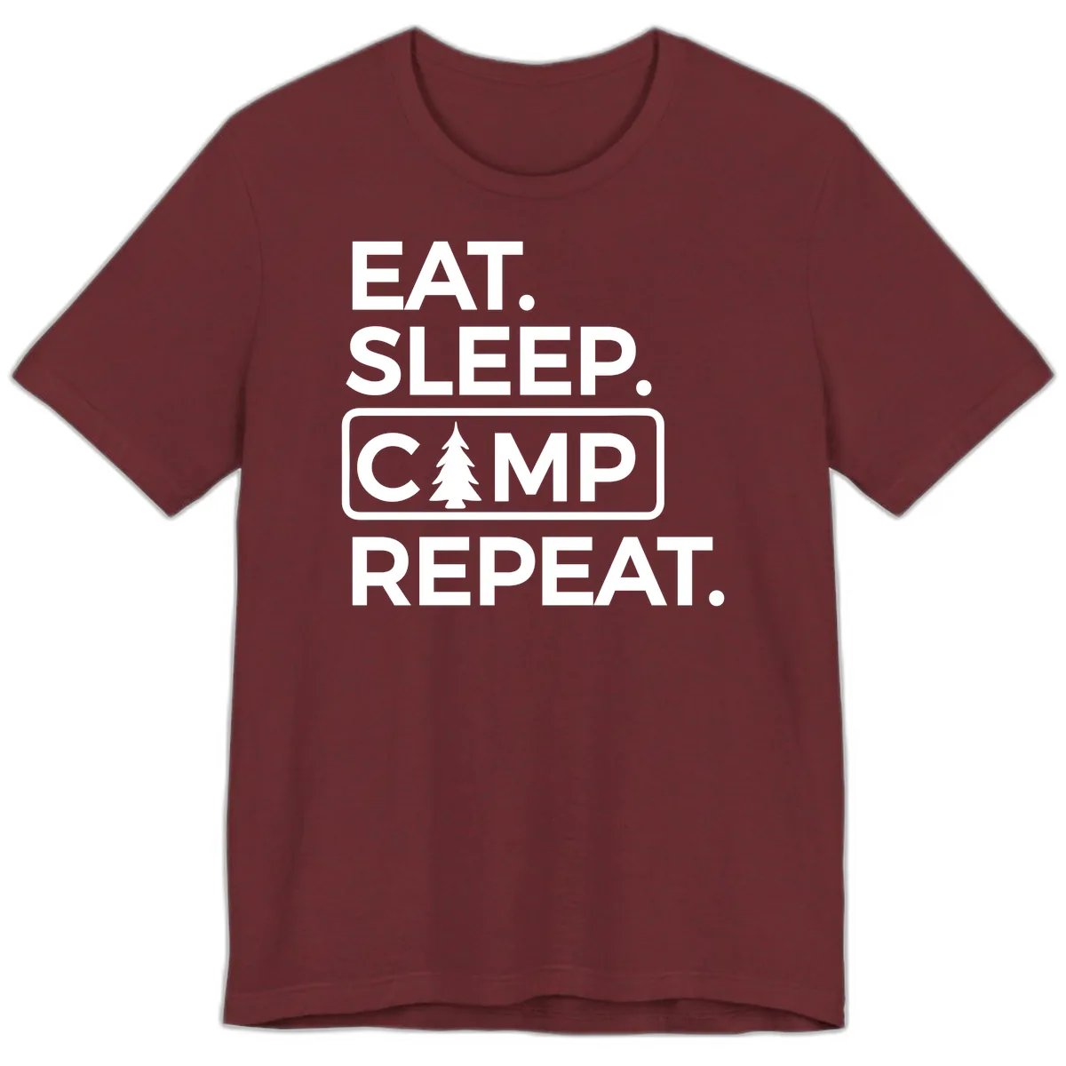 Eat Sleep Camp Repeat Premium T-Shirt in Heather Cardinal