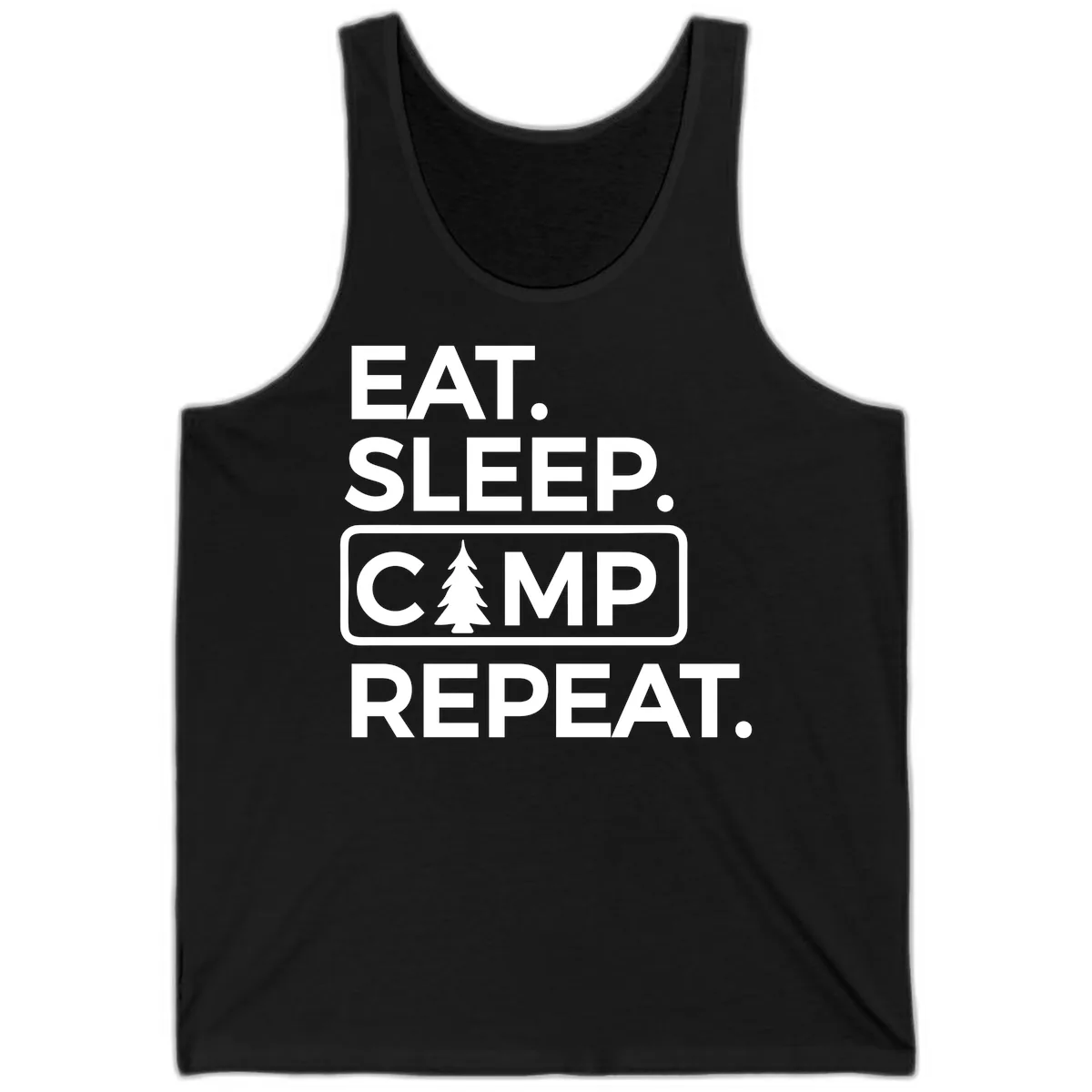 Eat Sleep Camp Repeat Tank in Black