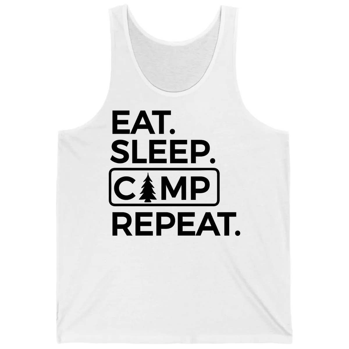 Eat Sleep Camp Repeat Tank in White