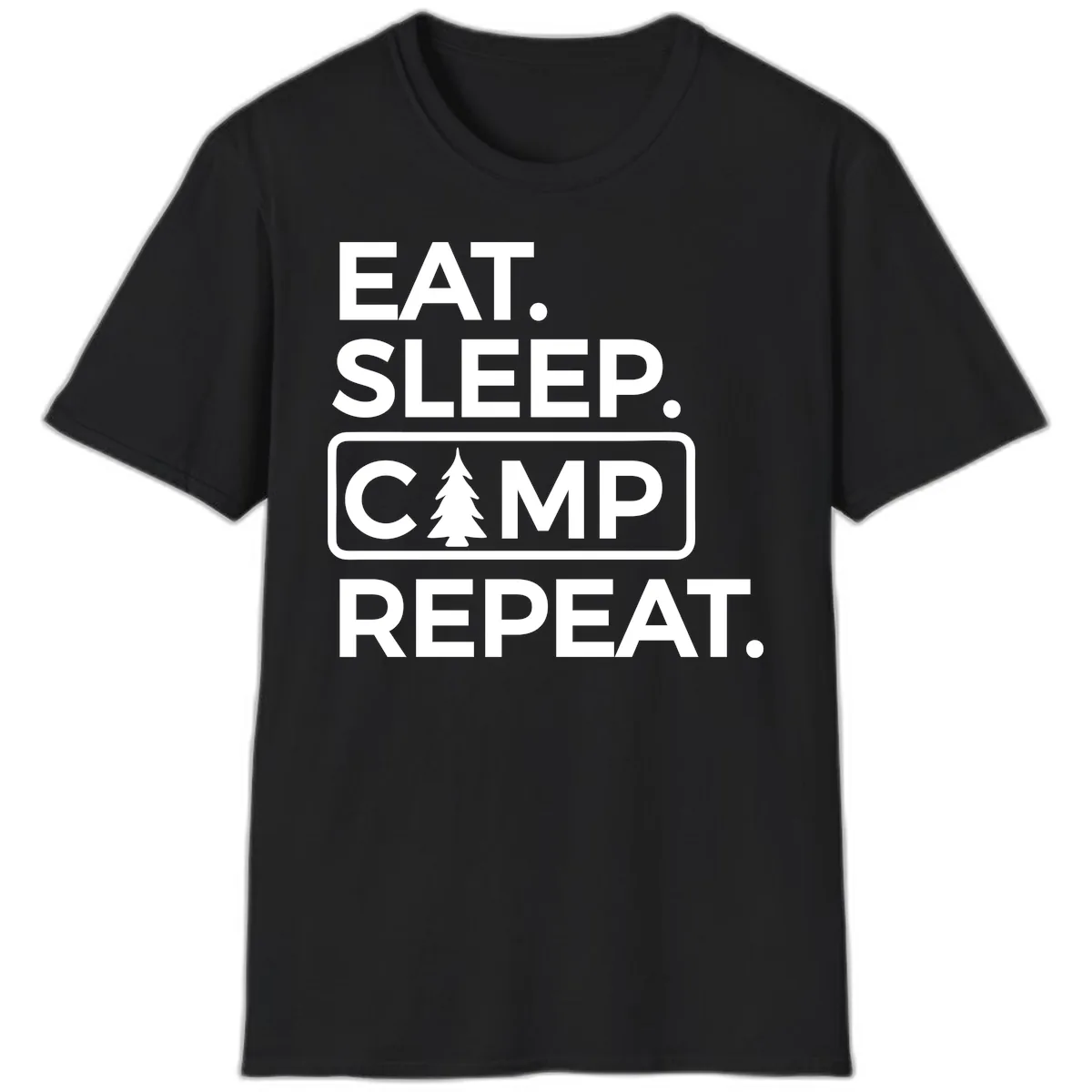 Eat Sleep Camp Repeat T-Shirt in Black