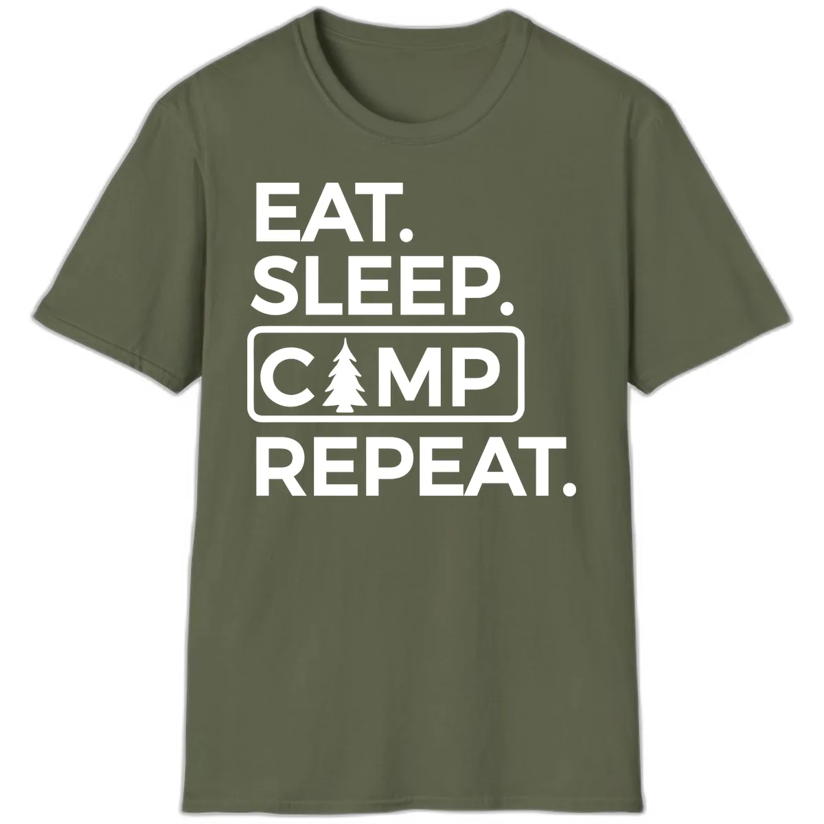 Eat Sleep Camp Repeat T-Shirt in Military Green