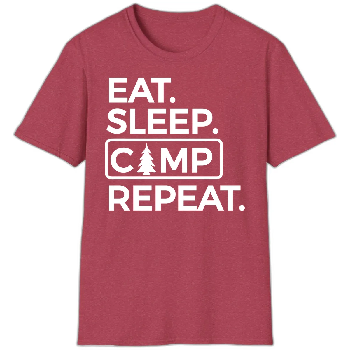 Eat Sleep Camp Repeat T-Shirt in Heather Cardinal