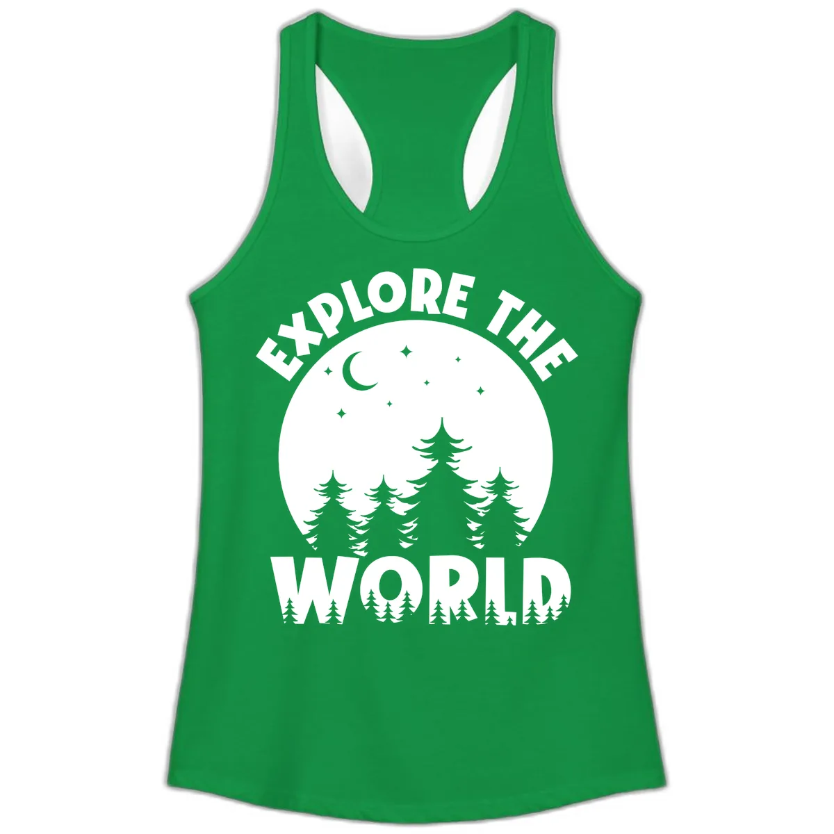 Explore The World Forest Night Ladies Tank in Solid Kelly Green