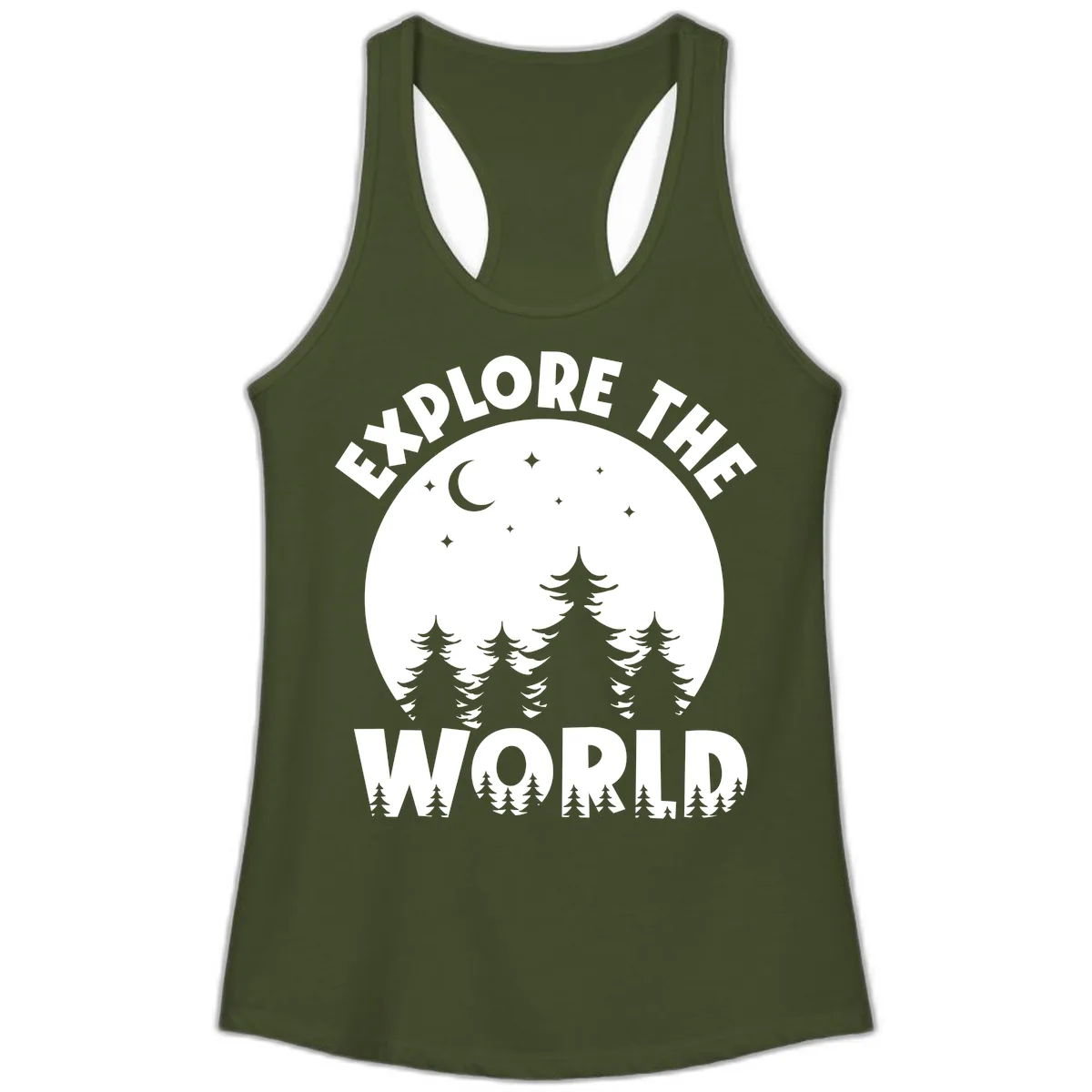 Explore The World Forest Night Ladies Tank in Solid Military Green