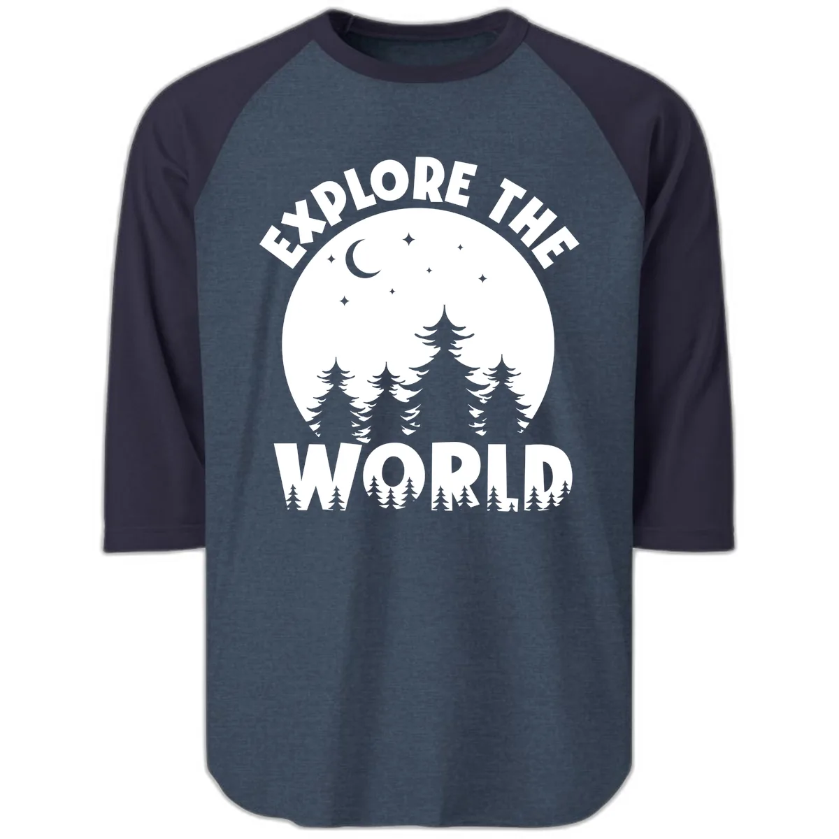 Explore The World Forest Night Raglan 3/4 in Heather Denim Navy