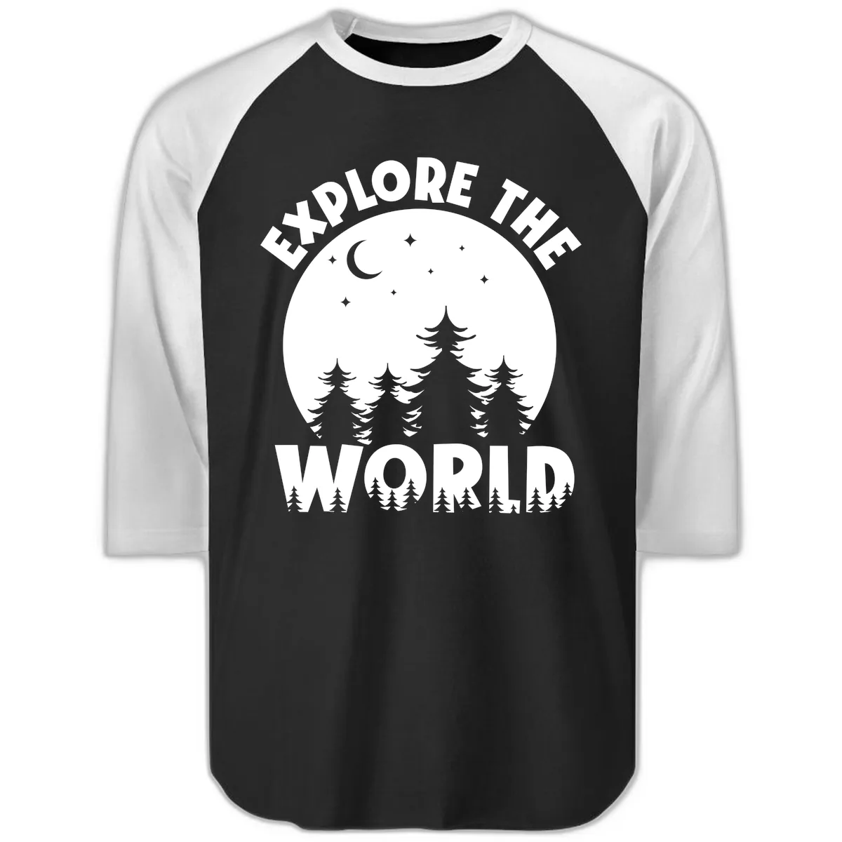 Explore The World Forest Night Raglan 3/4 in Black White