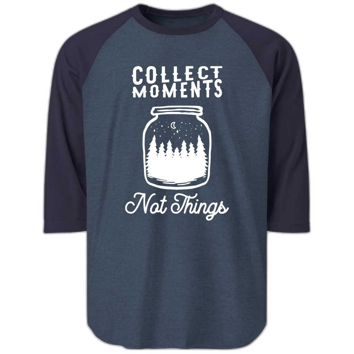 Collect Moments Not Things Raglan 3/4 in Heather Denim Navy