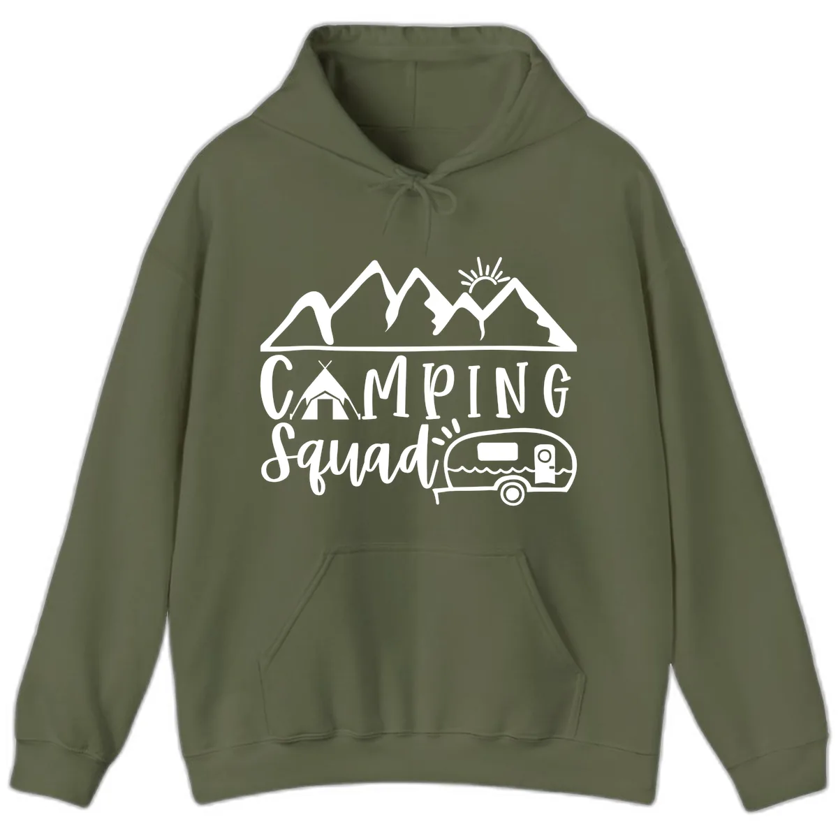 Camping Squad Adventure Hoodie in Military Green