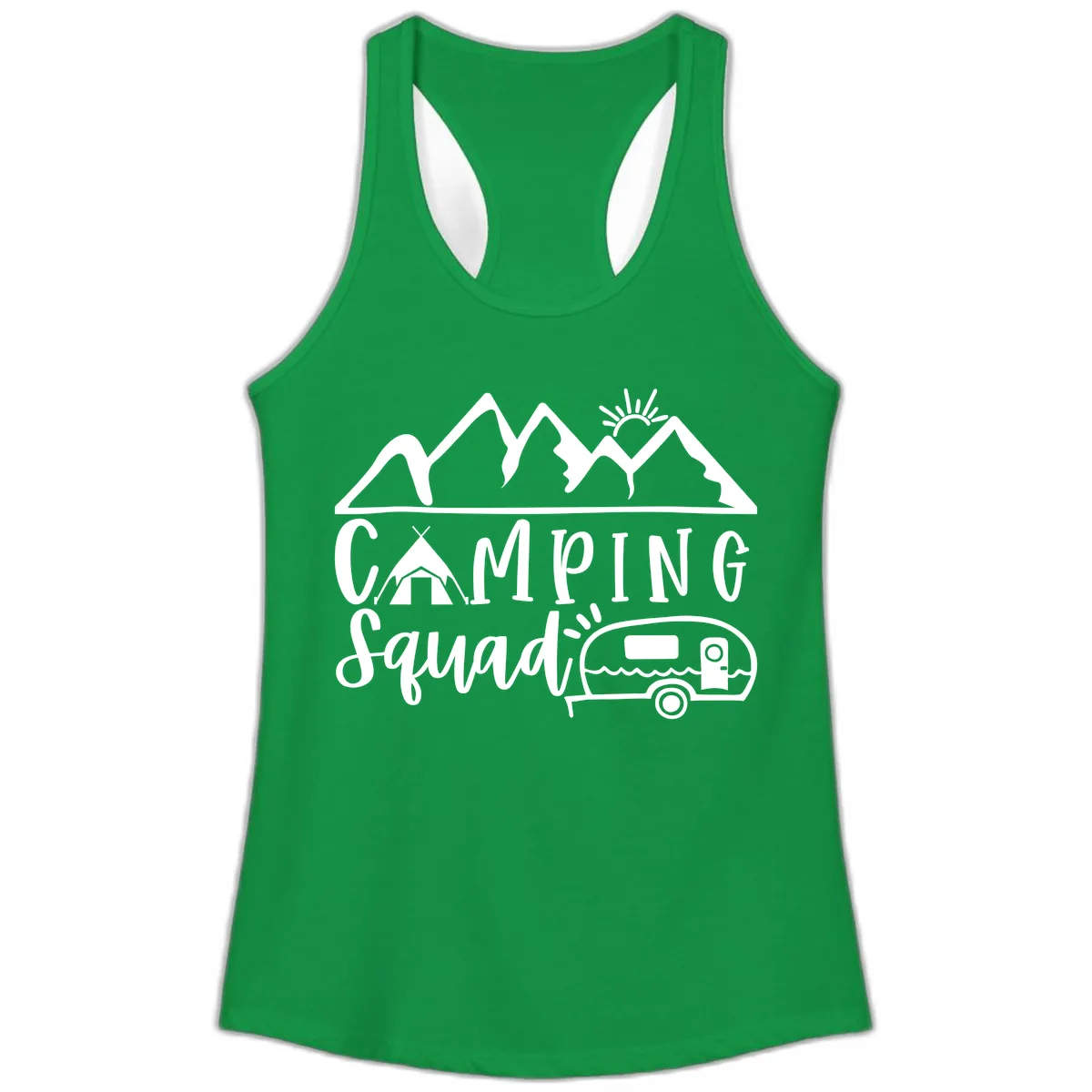 Camping Squad Adventure Ladies Tank in Solid Kelly Green
