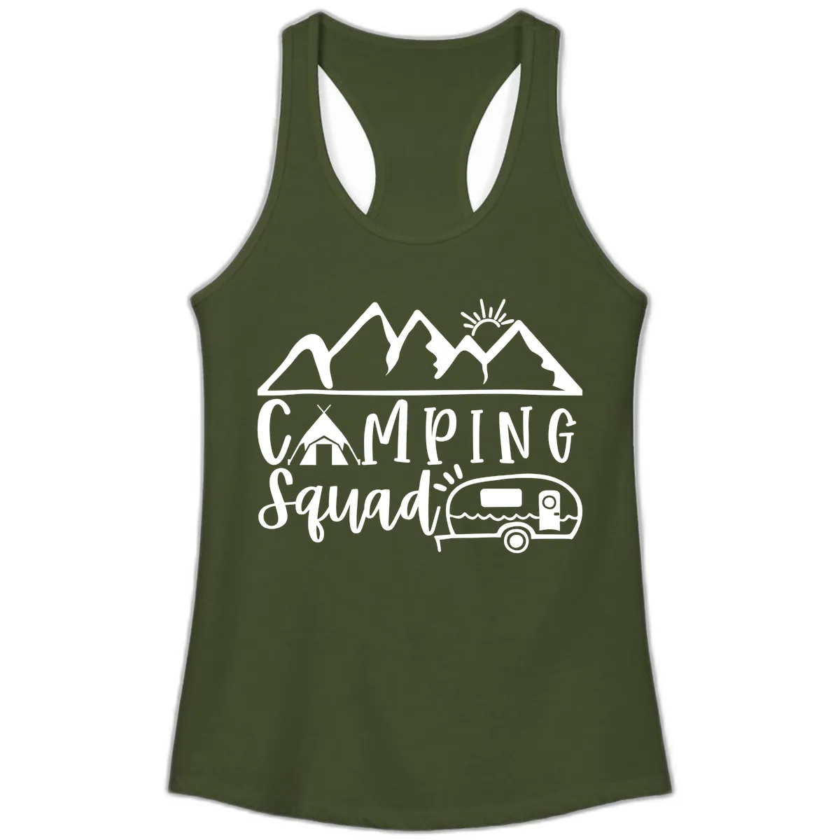 Camping Squad Adventure Ladies Tank in Solid Military Green