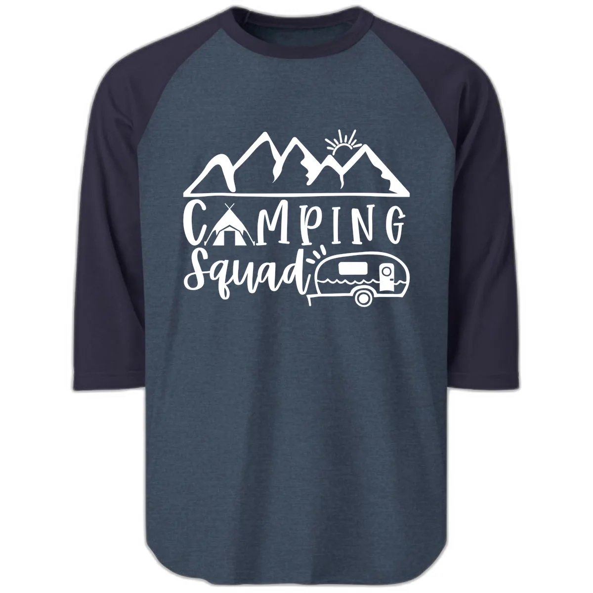 Camping Squad Adventure Raglan 3/4 in Heather Denim Navy