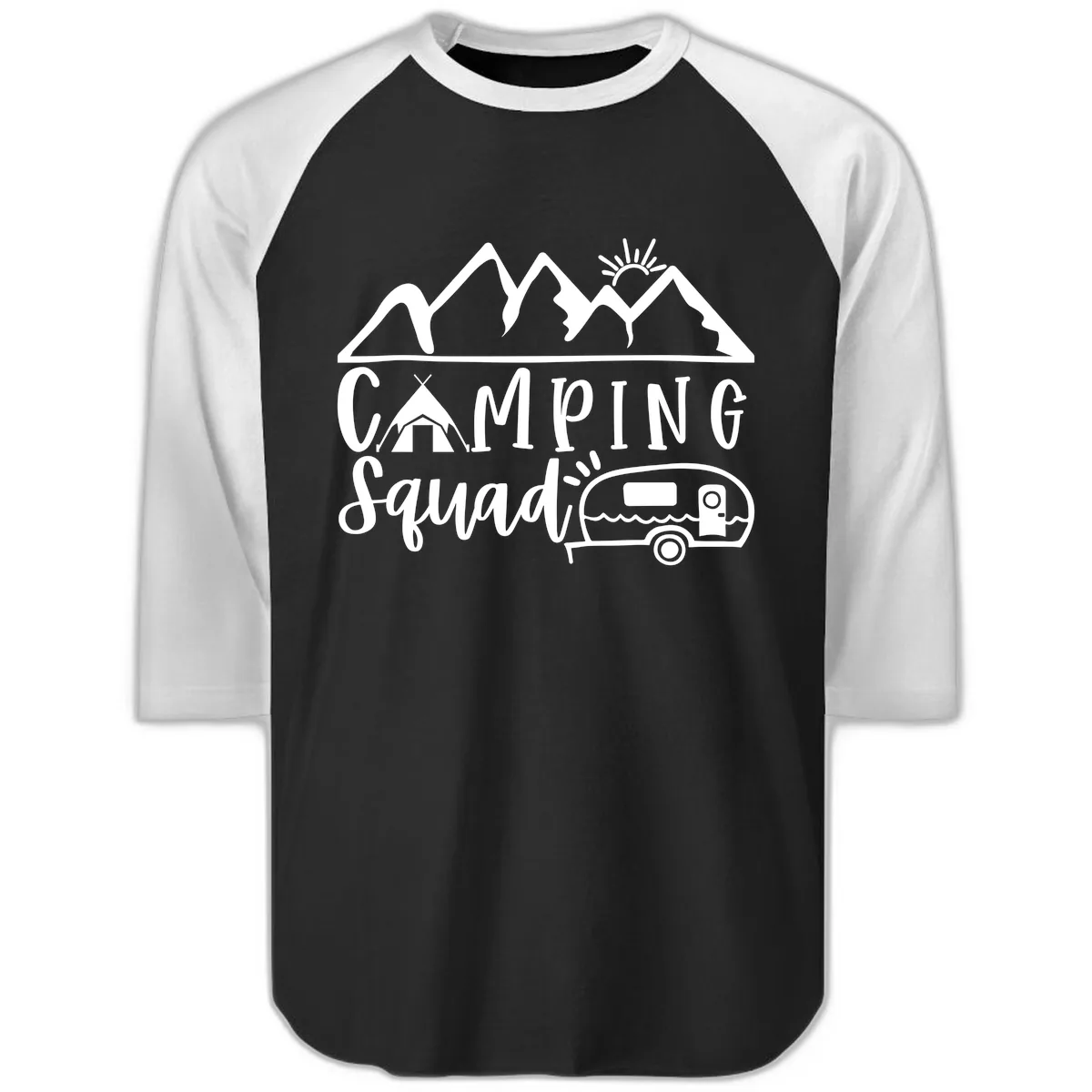Camping Squad Adventure Raglan 3/4 in Black White