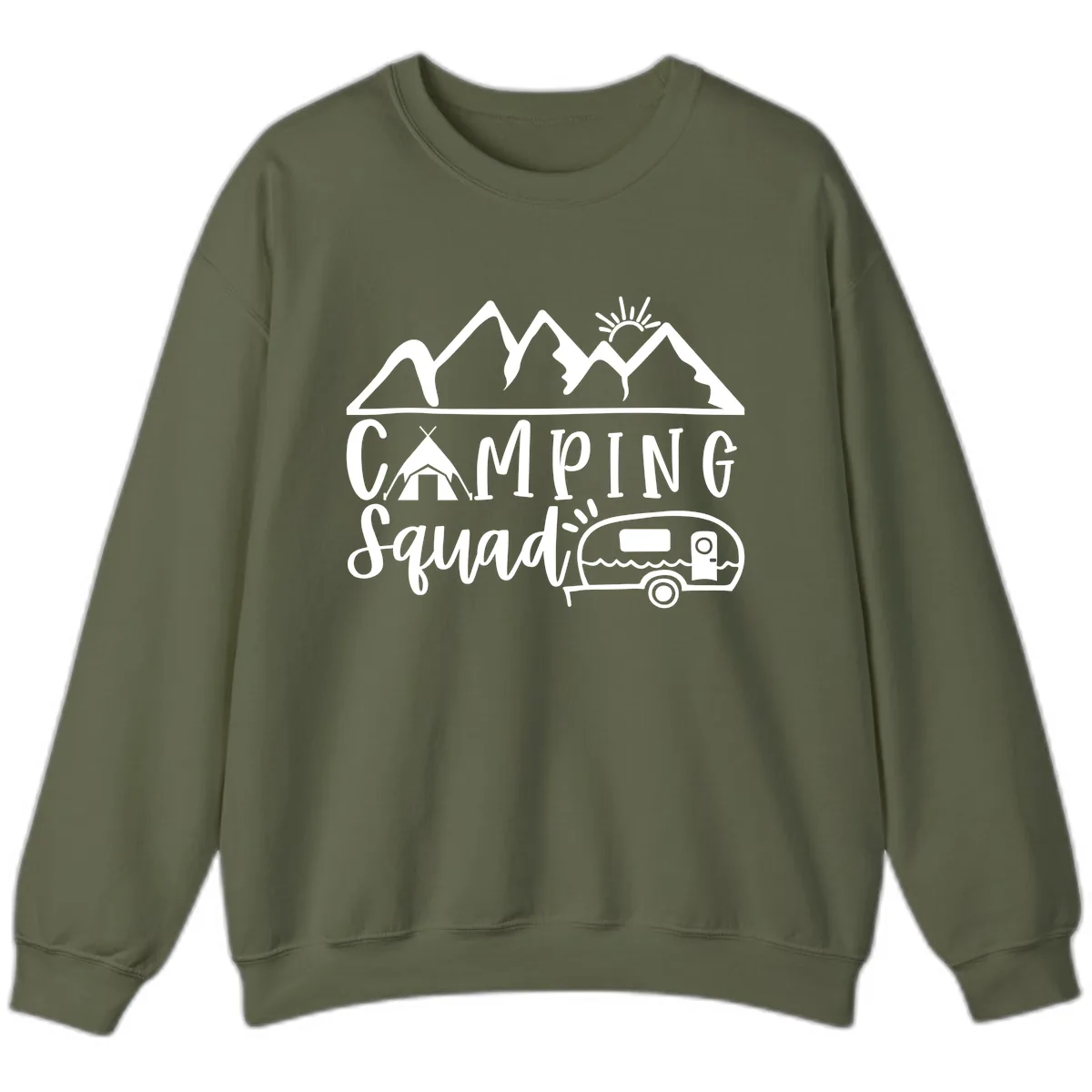 Camping Squad Adventure Sweatshirt in Military Green
