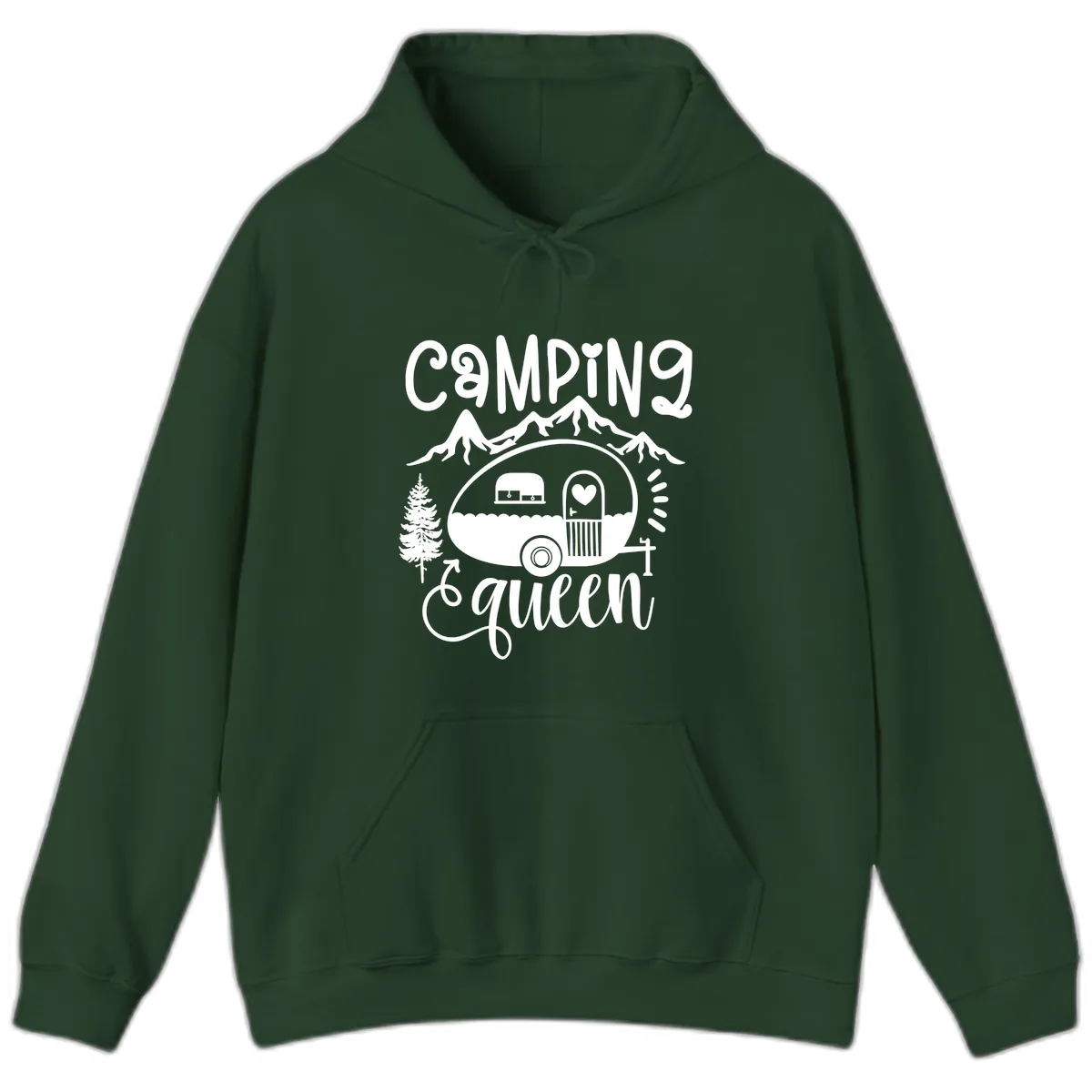 Camping Queen Retro Airstream Hoodie in Forest Green