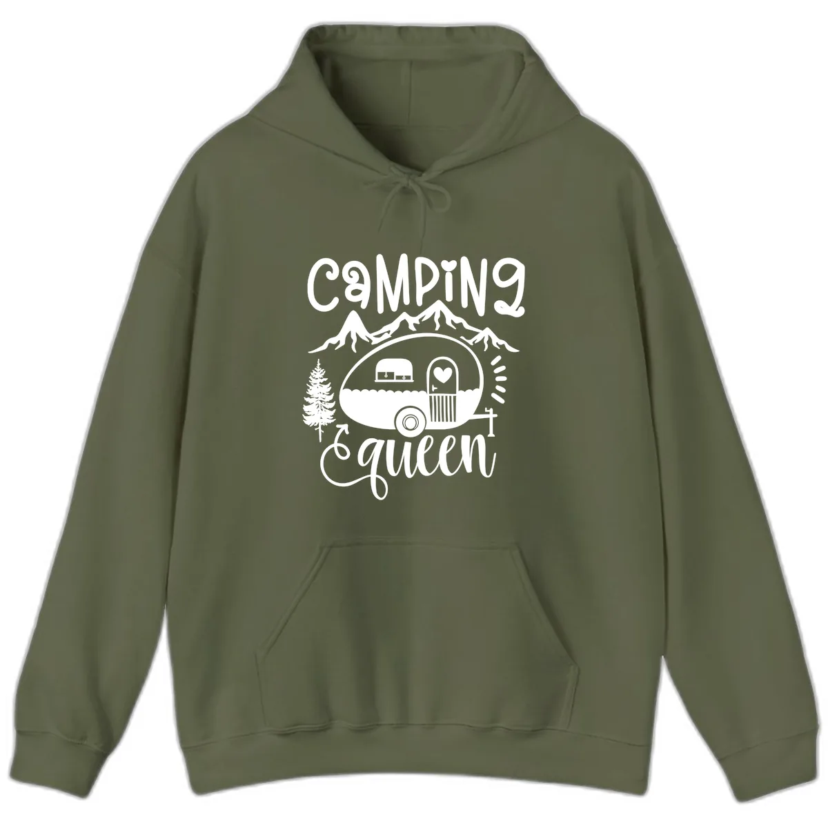 Camping Queen Retro Airstream Hoodie in Military Green
