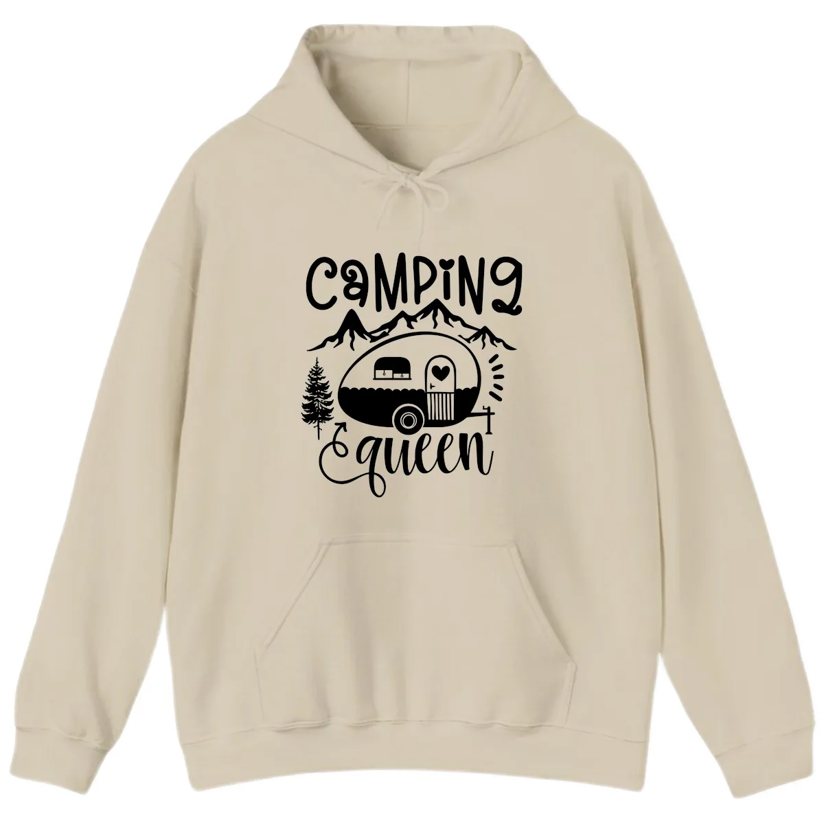 Camping Queen Retro Airstream Hoodie in Sand
