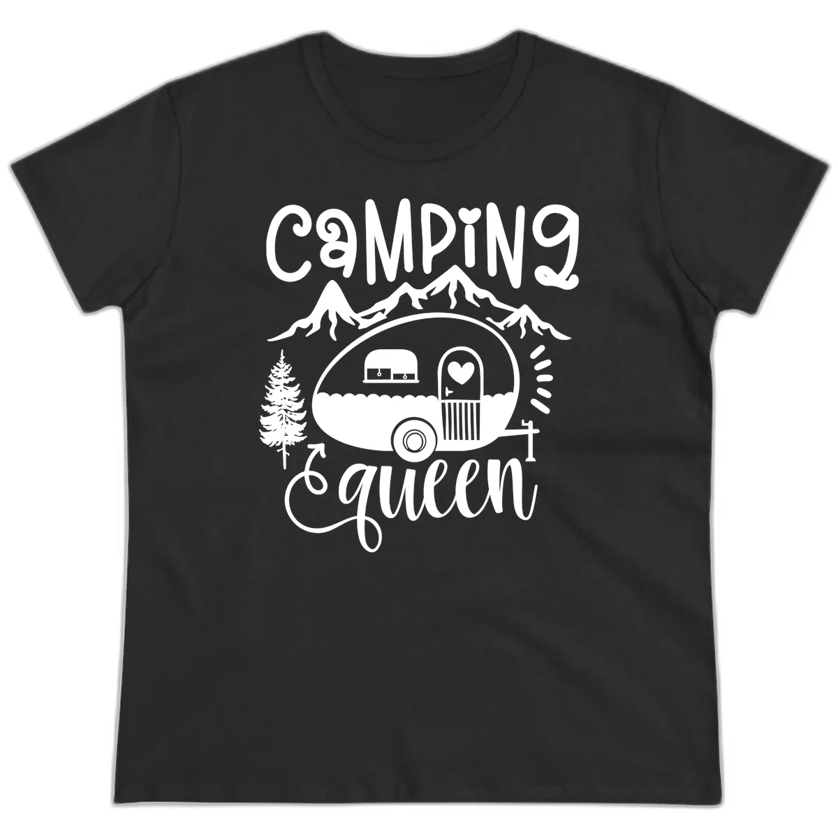 Camping Queen Retro Airstream Ladies Tee in Black
