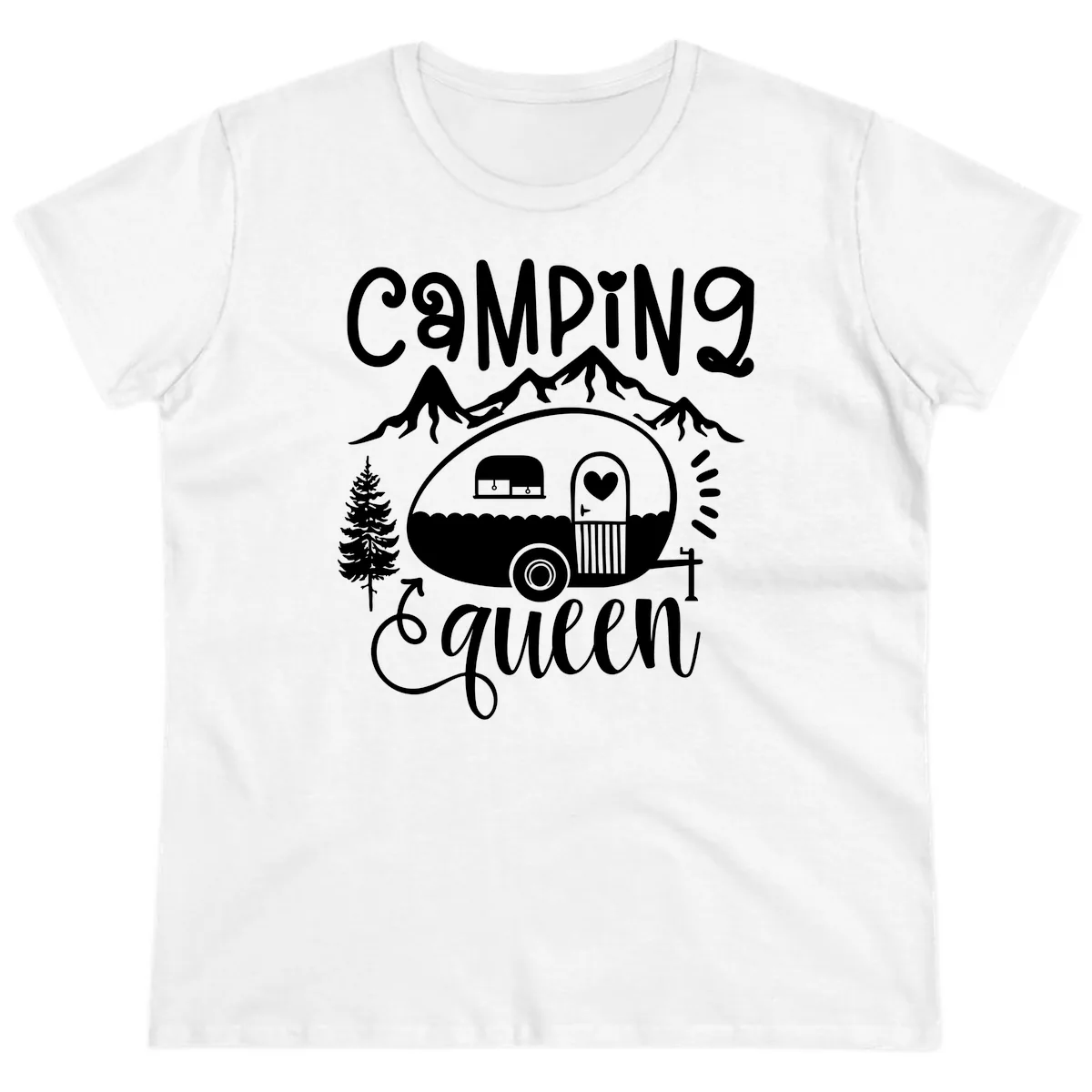 Camping Queen Retro Airstream Ladies Tee in White