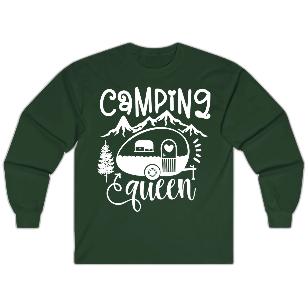 Camping Queen Retro Airstream Long Sleeve in Forest Green