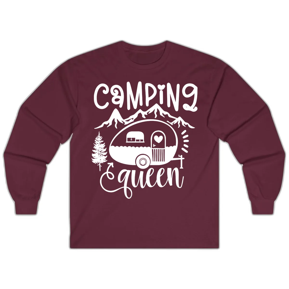 Camping Queen Retro Airstream Long Sleeve in Maroon