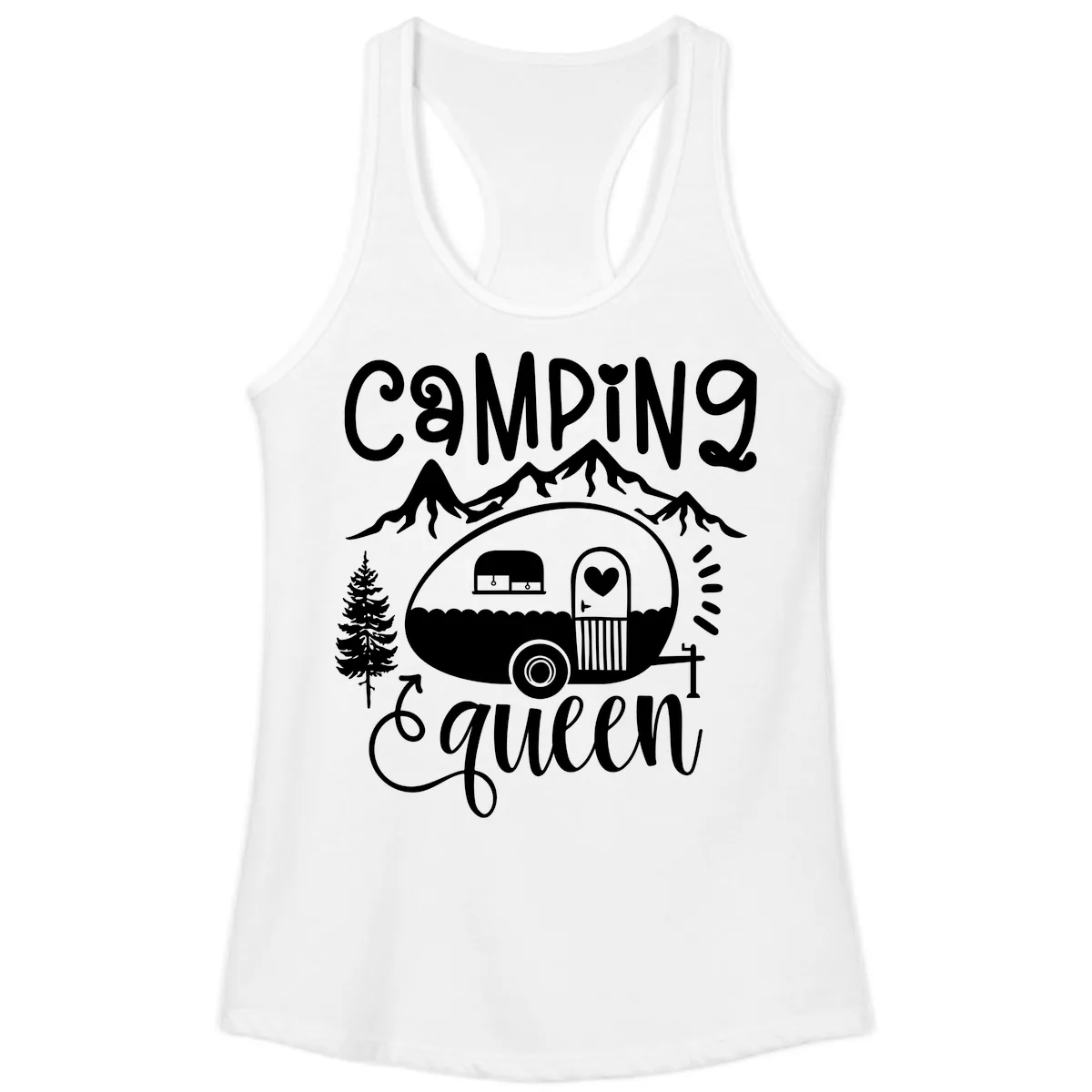 Camping Queen Retro Airstream Ladies Tank in White
