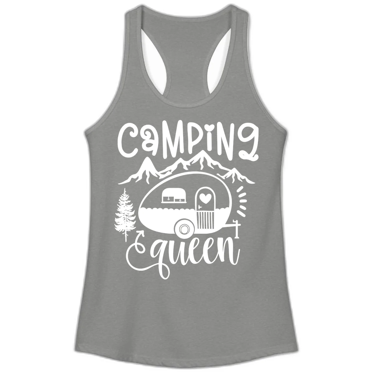 Camping Queen Retro Airstream Ladies Tank in Heather Grey