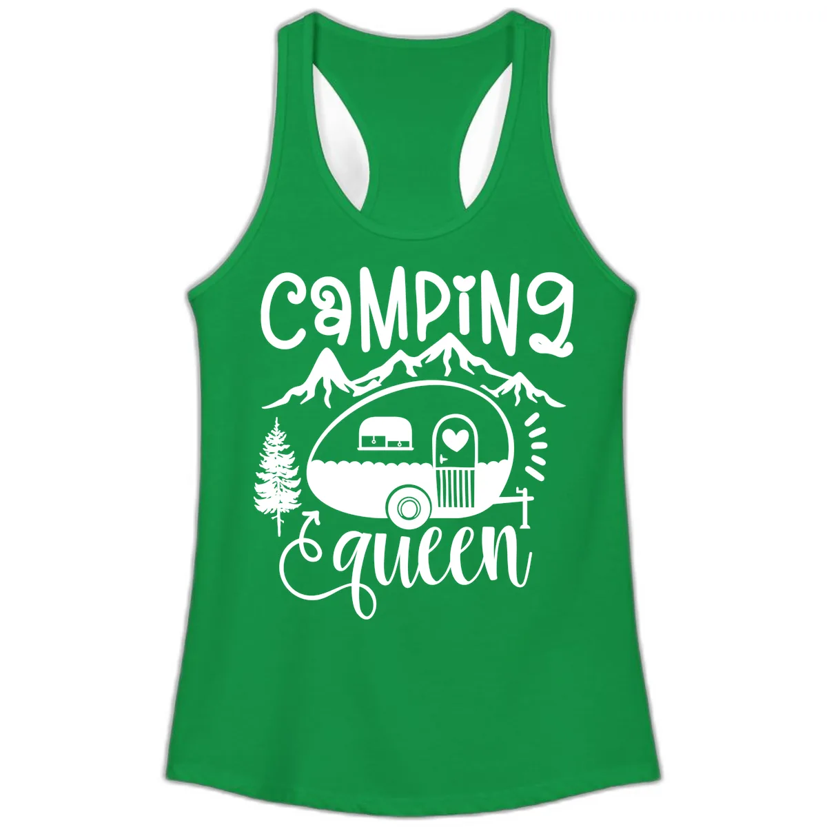 Camping Queen Retro Airstream Ladies Tank in Solid Kelly Green