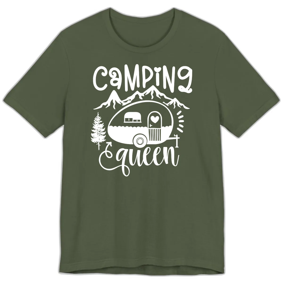 Camping Queen Retro Airstream Premium T-Shirt in Military Green