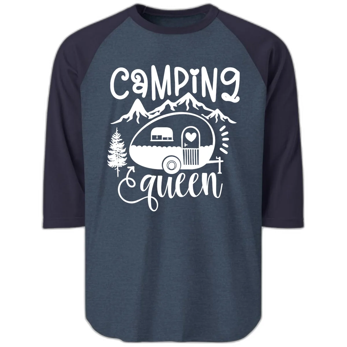 Camping Queen Retro Airstream Raglan 3/4 in Heather Denim Navy