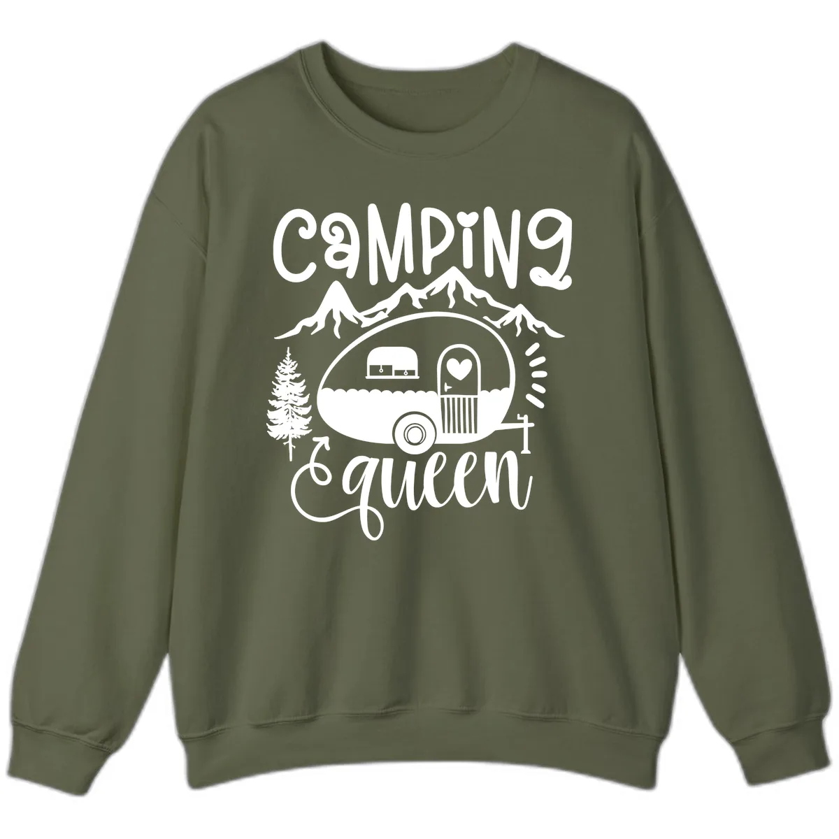Camping Queen Retro Airstream Sweatshirt in Military Green