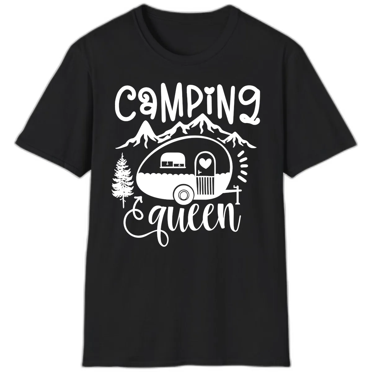 Camping Queen Retro Airstream T-Shirt in Black