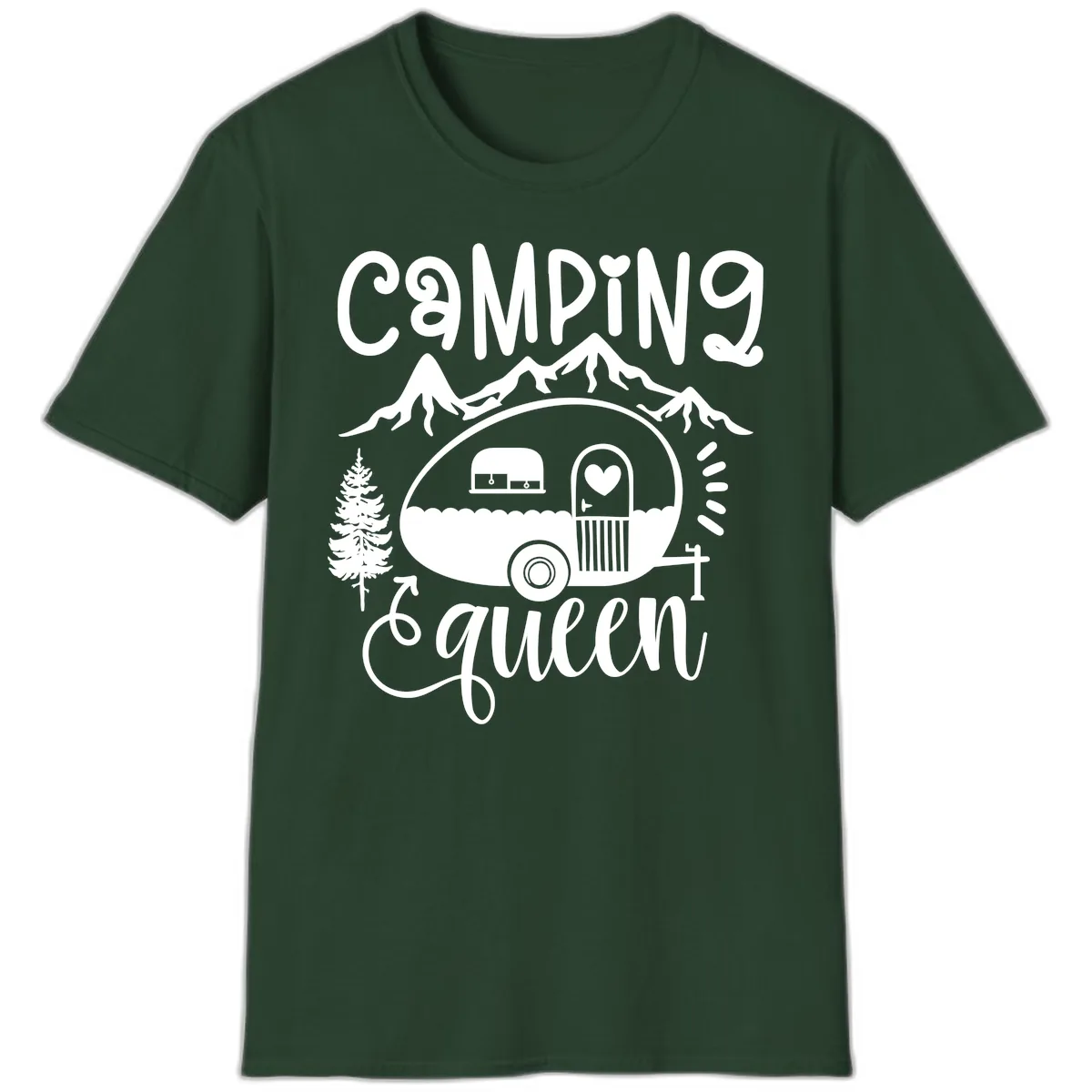 Camping Queen Retro Airstream T-Shirt in Forest Green