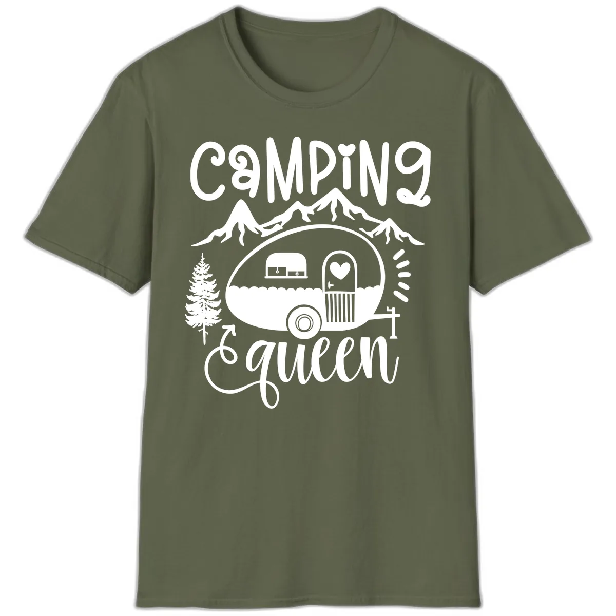Camping Queen Retro Airstream T-Shirt in Military Green